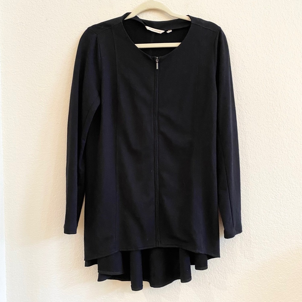 Soft Surroundings Black Zip Front Long Sleeve High Low Tunic‎ Top Size S